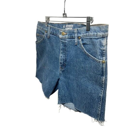 Wrangler Jean Shorts 35x5 High Rise Rigid Cowboy Cut Slim Fit Denim Cut Offs - Picture 2 of 7